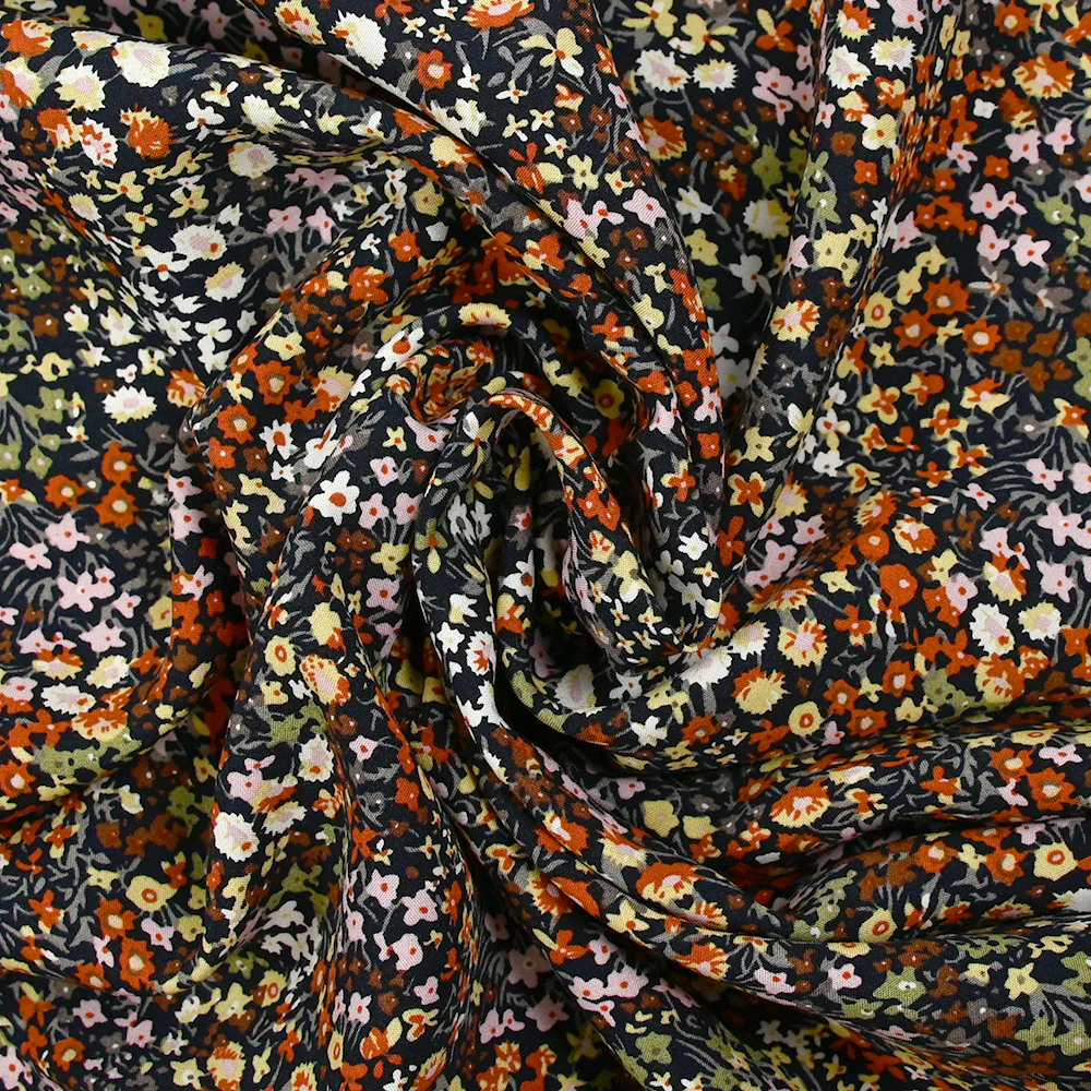 Viscose imprimée fleurs Meryl fond marine - Image 2