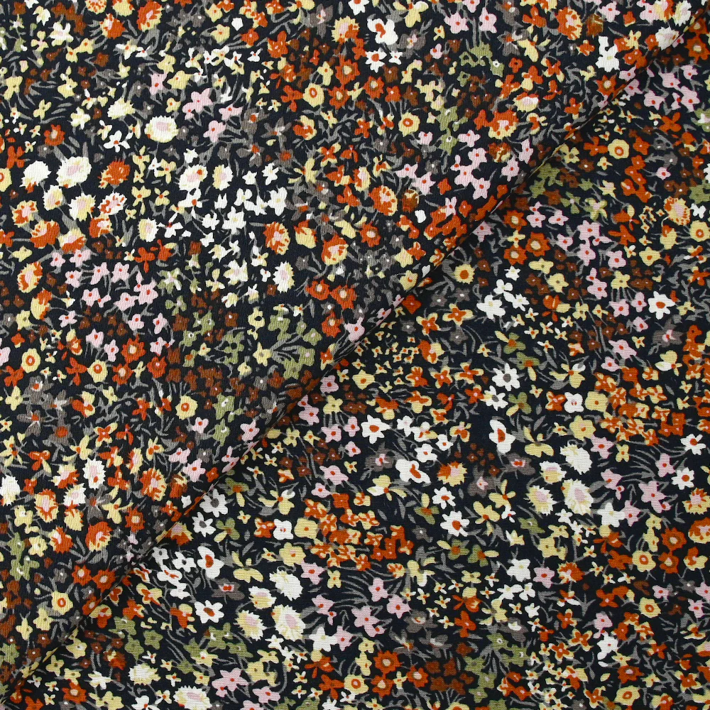 Viscose imprimée fleurs Meryl fond marine - Image 4