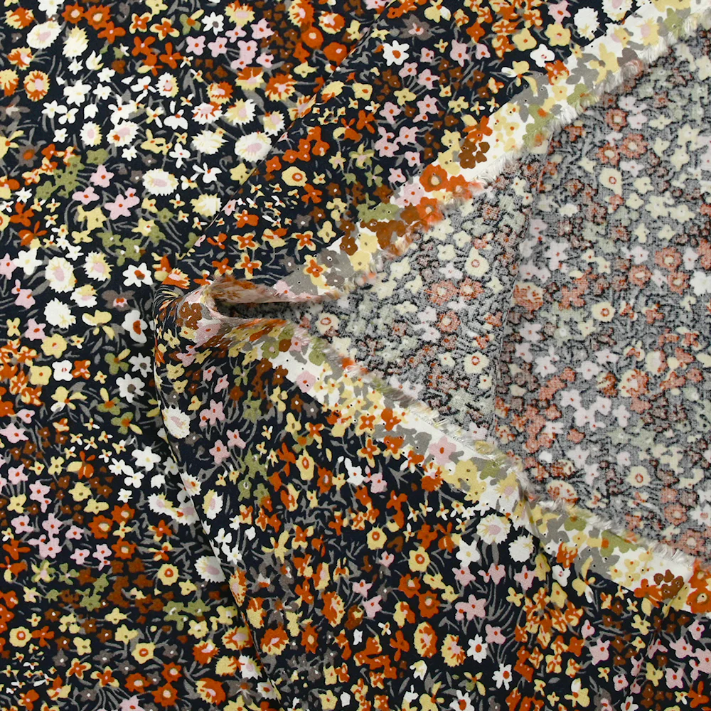 Viscose imprimée fleurs Meryl fond marine - Image 5