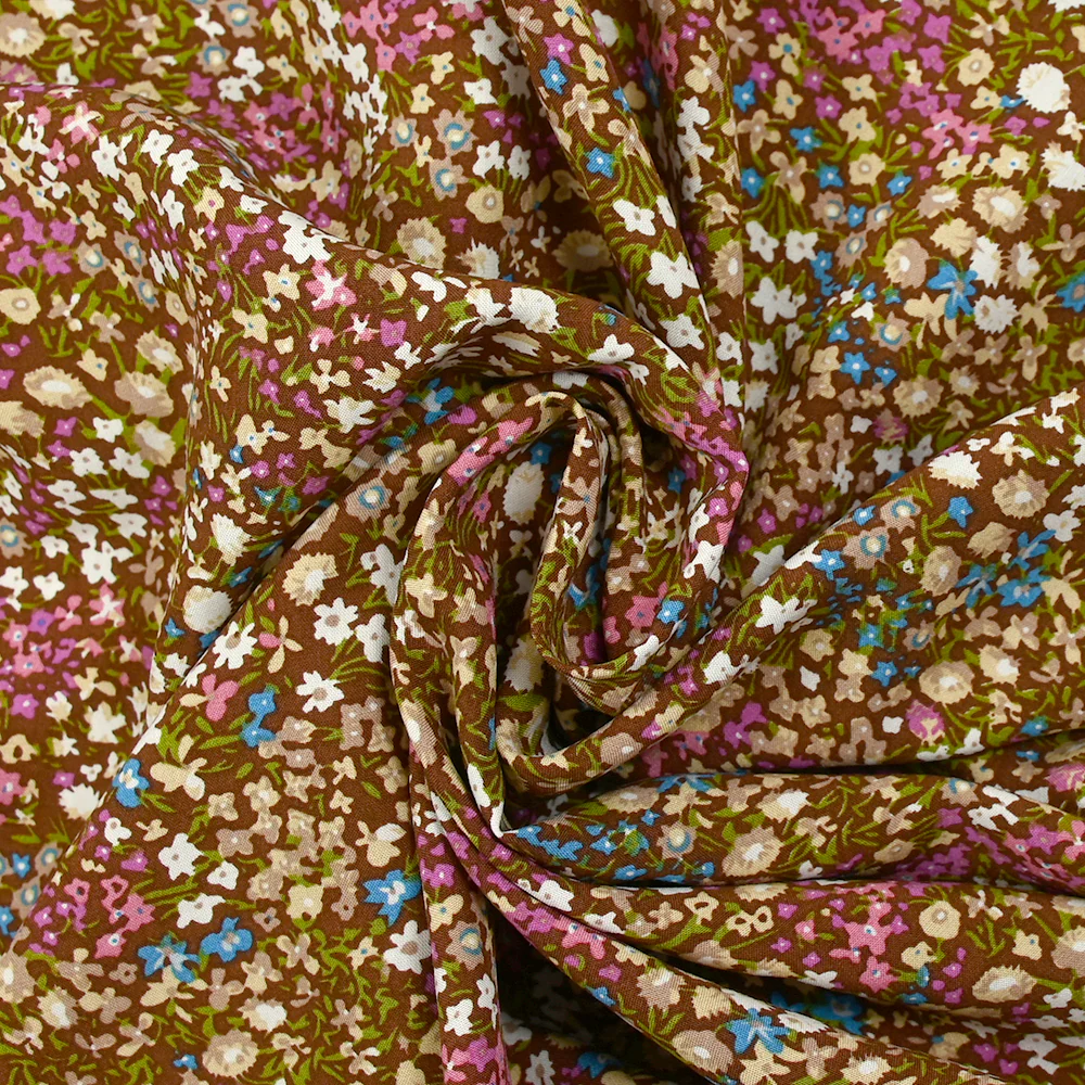 Viscose imprimée fleurs Meryl fond marron - Image 2