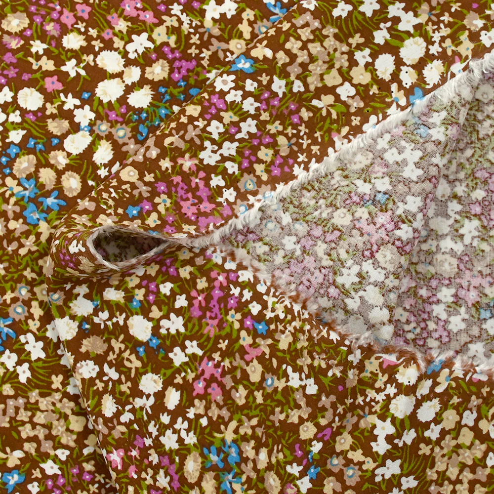 Viscose imprimée fleurs Meryl fond marron - Image 5