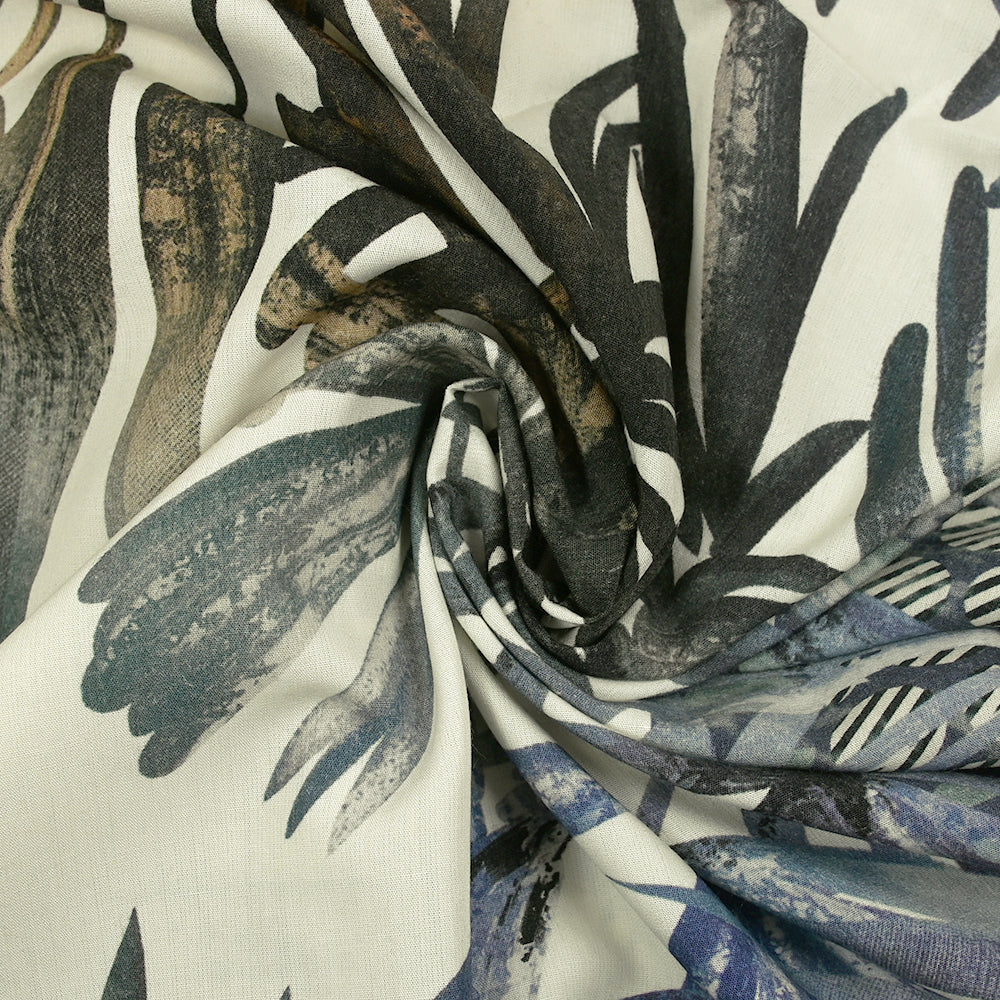 Viscose imprimée frise et palmiers bleu foncé fond écru - Image 2