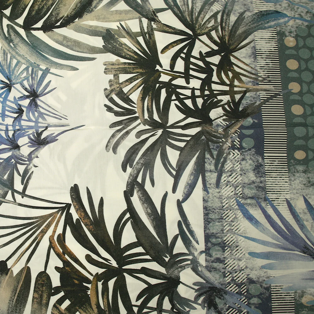 Viscose imprimée frise et palmiers bleu foncé fond écru - Image 5