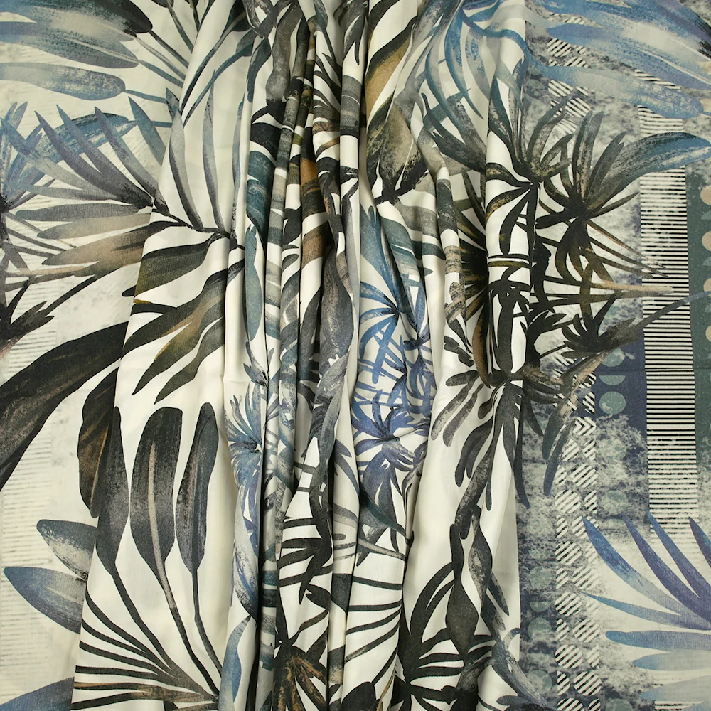Viscose imprimée frise et palmiers bleu foncé fond écru - Image 7
