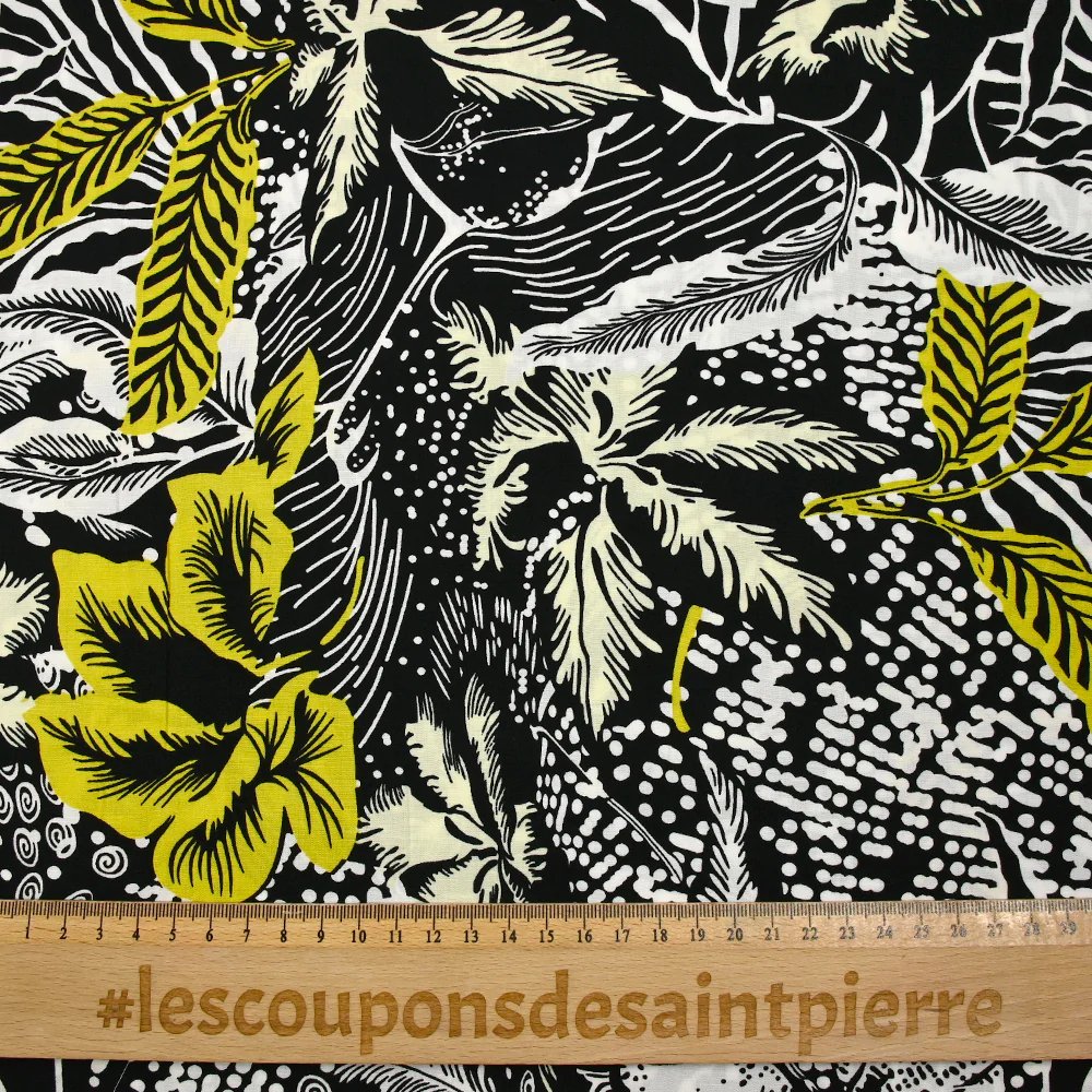 Viscose imprimée gravure tropicale fond noir - Image 3