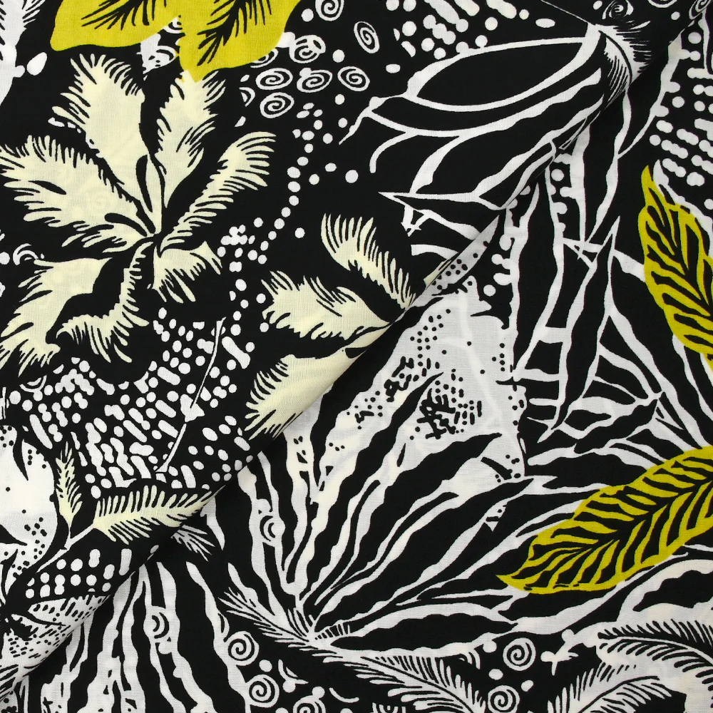 Viscose imprimée gravure tropicale fond noir - Image 4