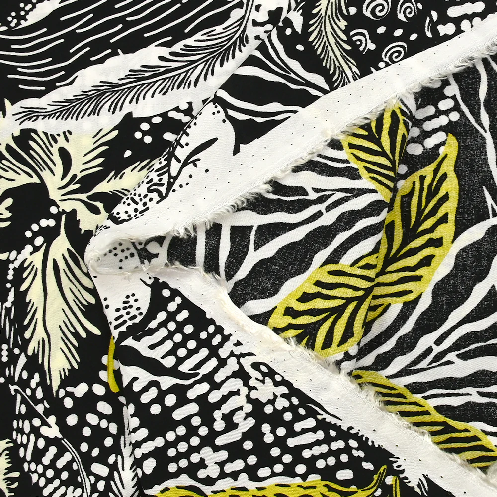 Viscose imprimée gravure tropicale fond noir - Image 5