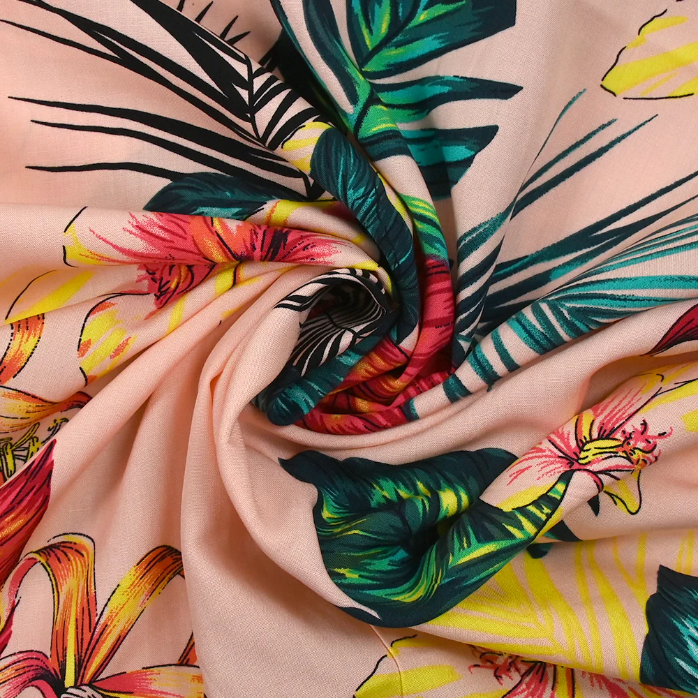 Viscose imprimée Honolulu fond rose clair - Image 2