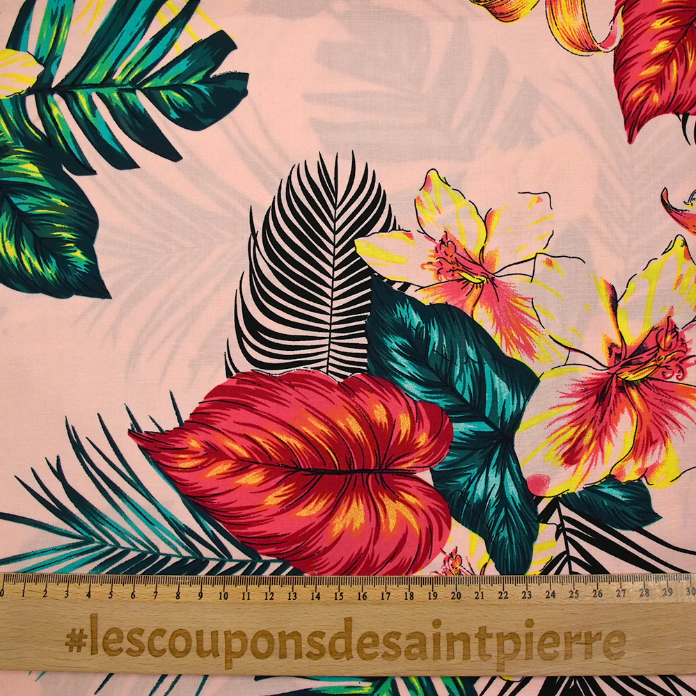 Viscose imprimée Honolulu fond rose clair - Image 3