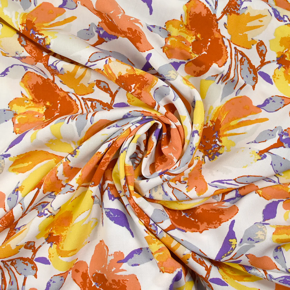 Viscose imprimée Isabel jaune et violet fond blanc - Image 2