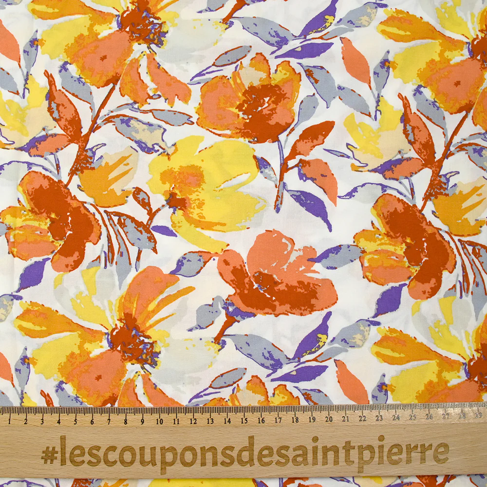 Viscose imprimée Isabel jaune et violet fond blanc - Image 3