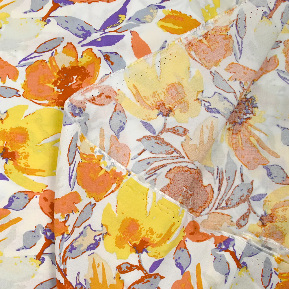Viscose imprimée Isabel jaune et violet fond blanc - Image 4