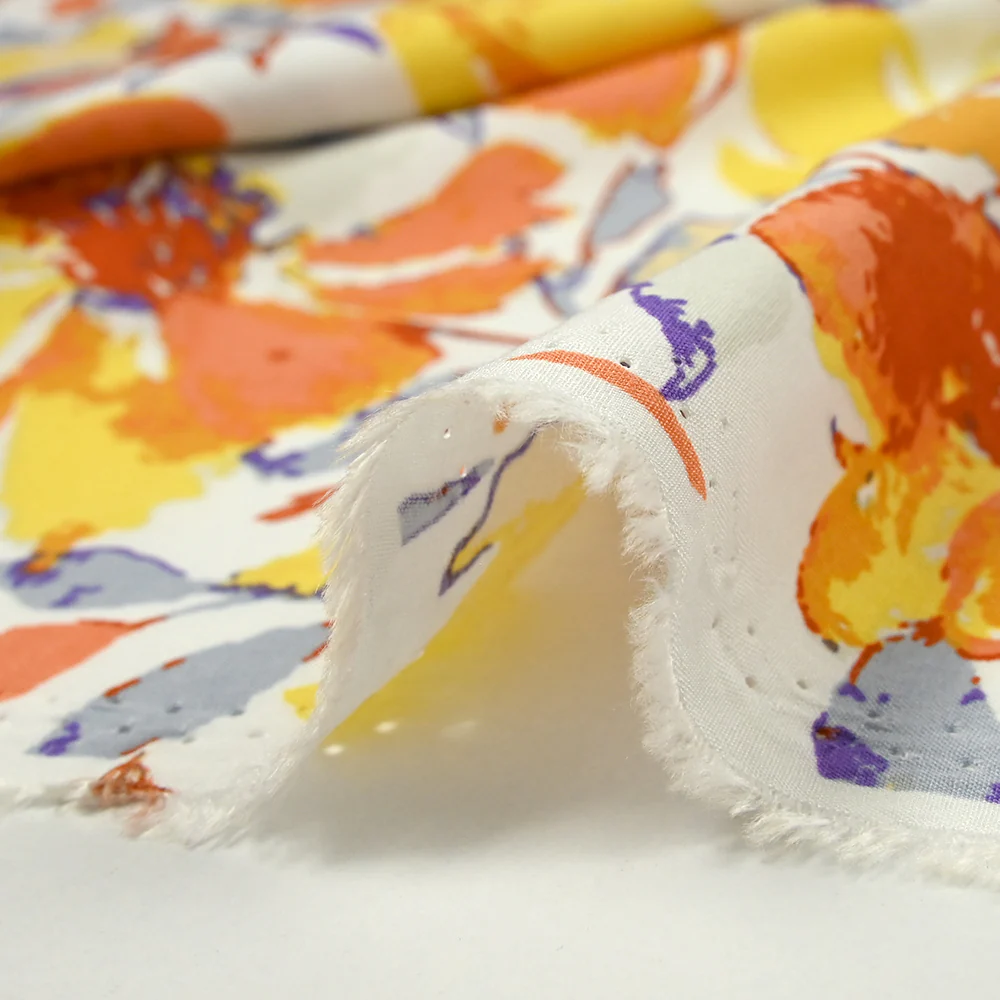 Viscose imprimée Isabel jaune et violet fond blanc - Image 5