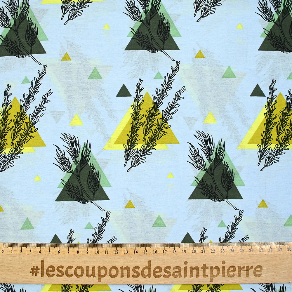 Viscose imprimée légère tiges graphiques fond bleu ciel - Image 3