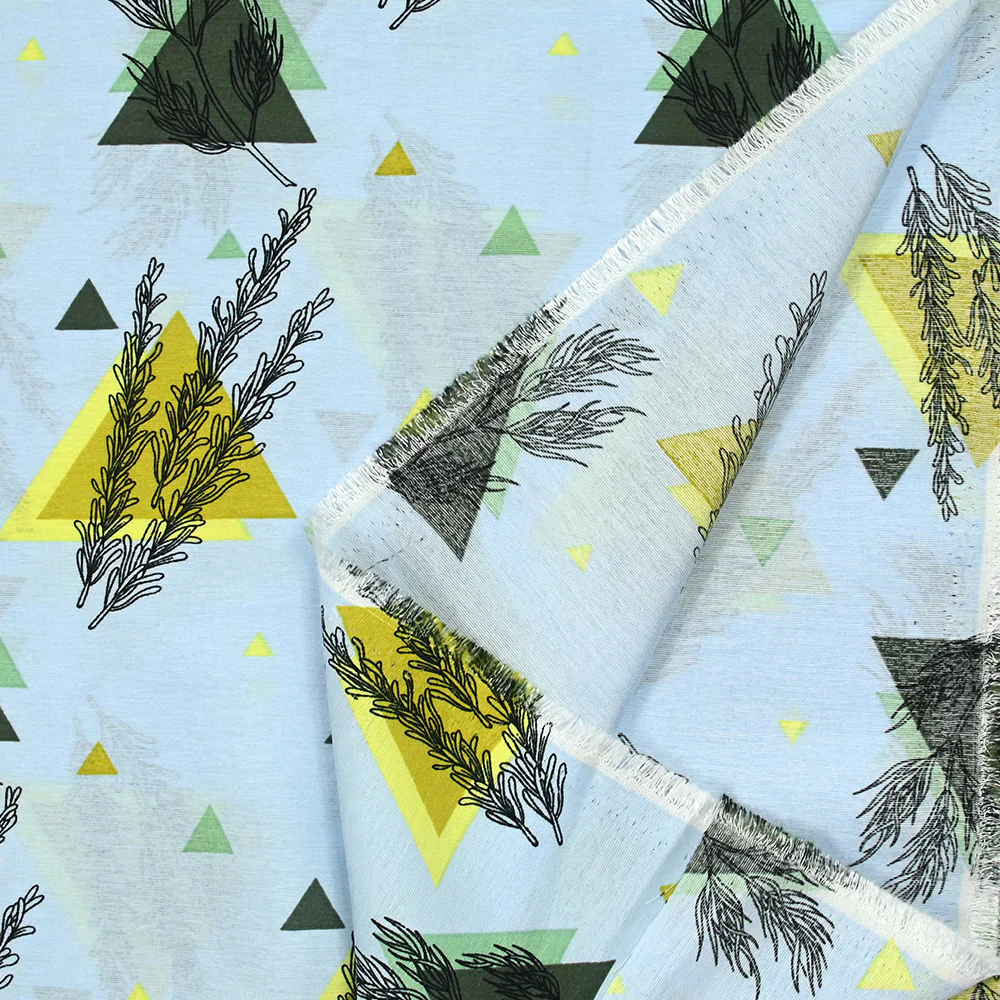 Viscose imprimée légère tiges graphiques fond bleu ciel - Image 5