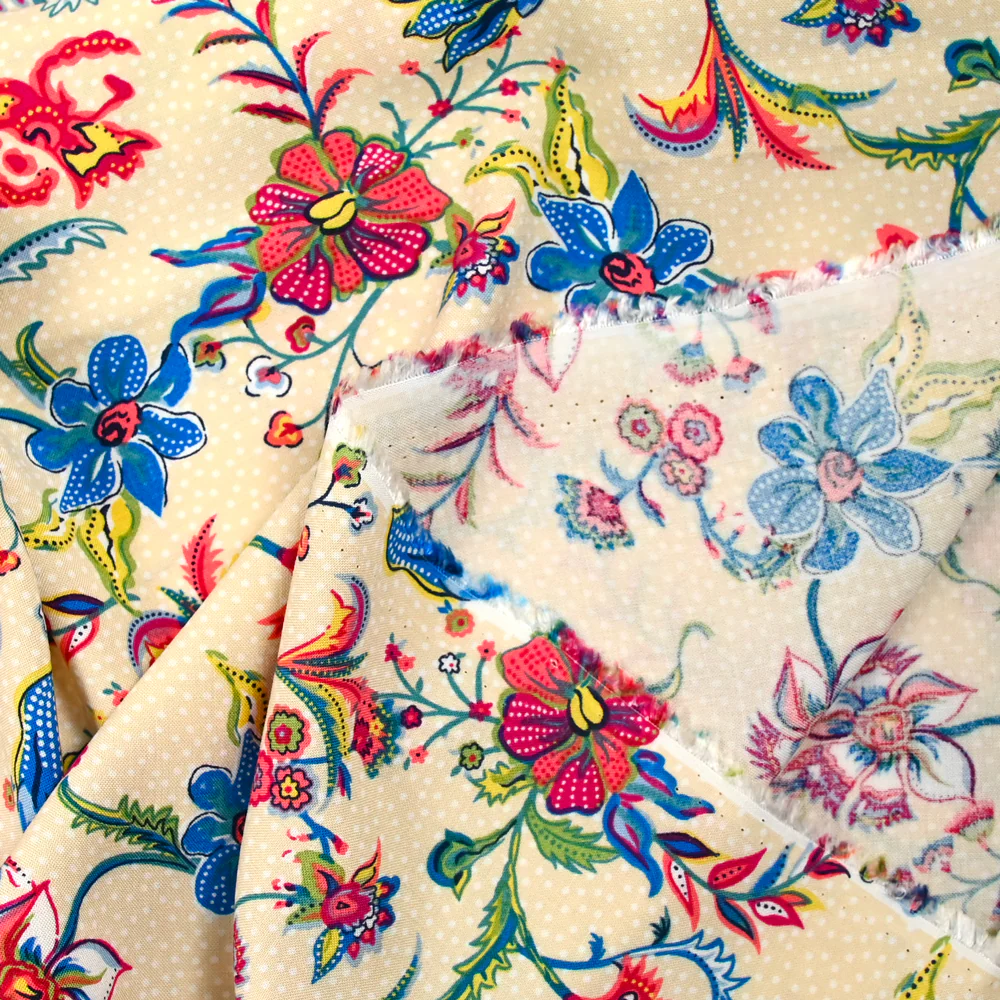 Viscose imprimée liane de fleurs bleu fond sable - Image 3