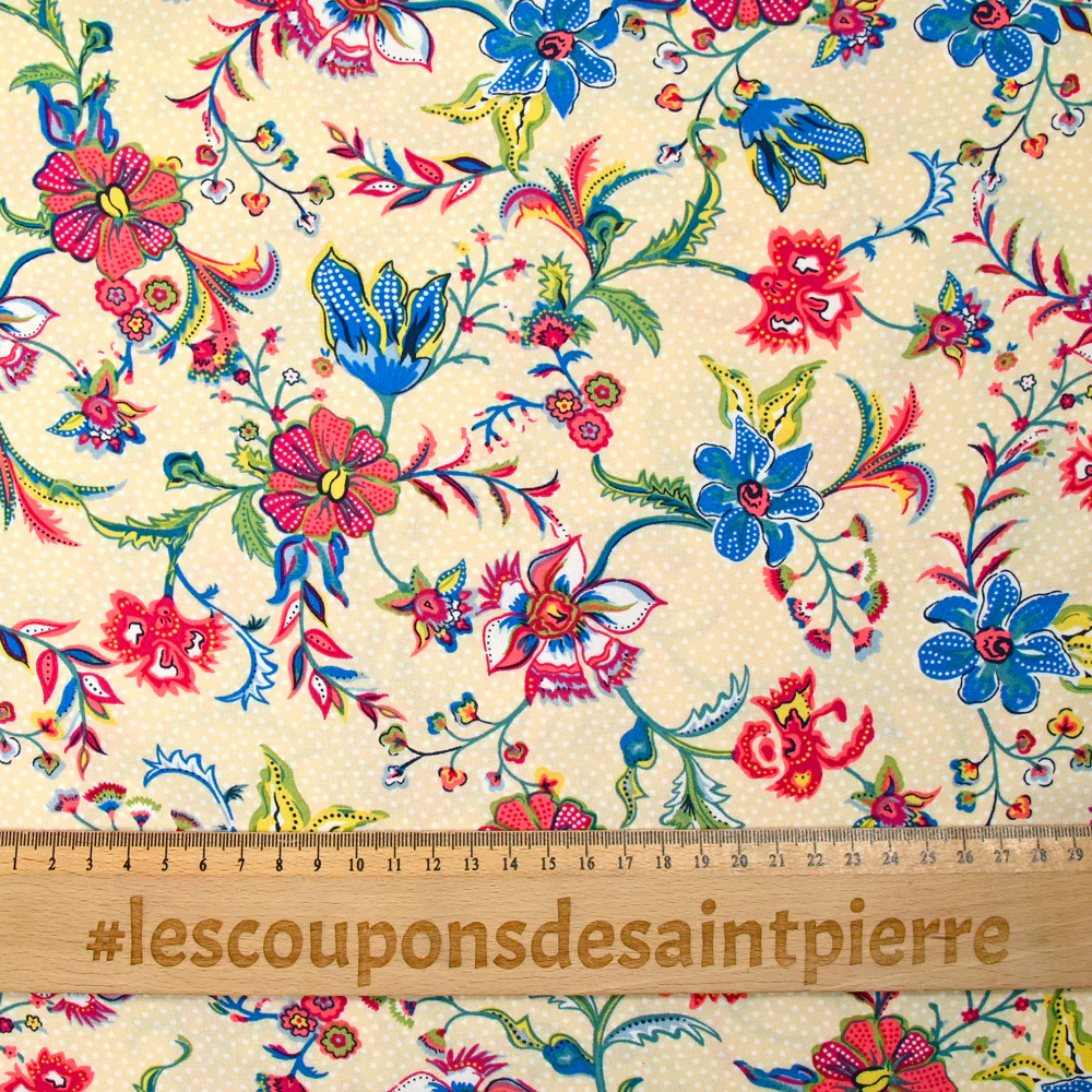 Viscose imprimée liane de fleurs bleu fond sable - Image 4