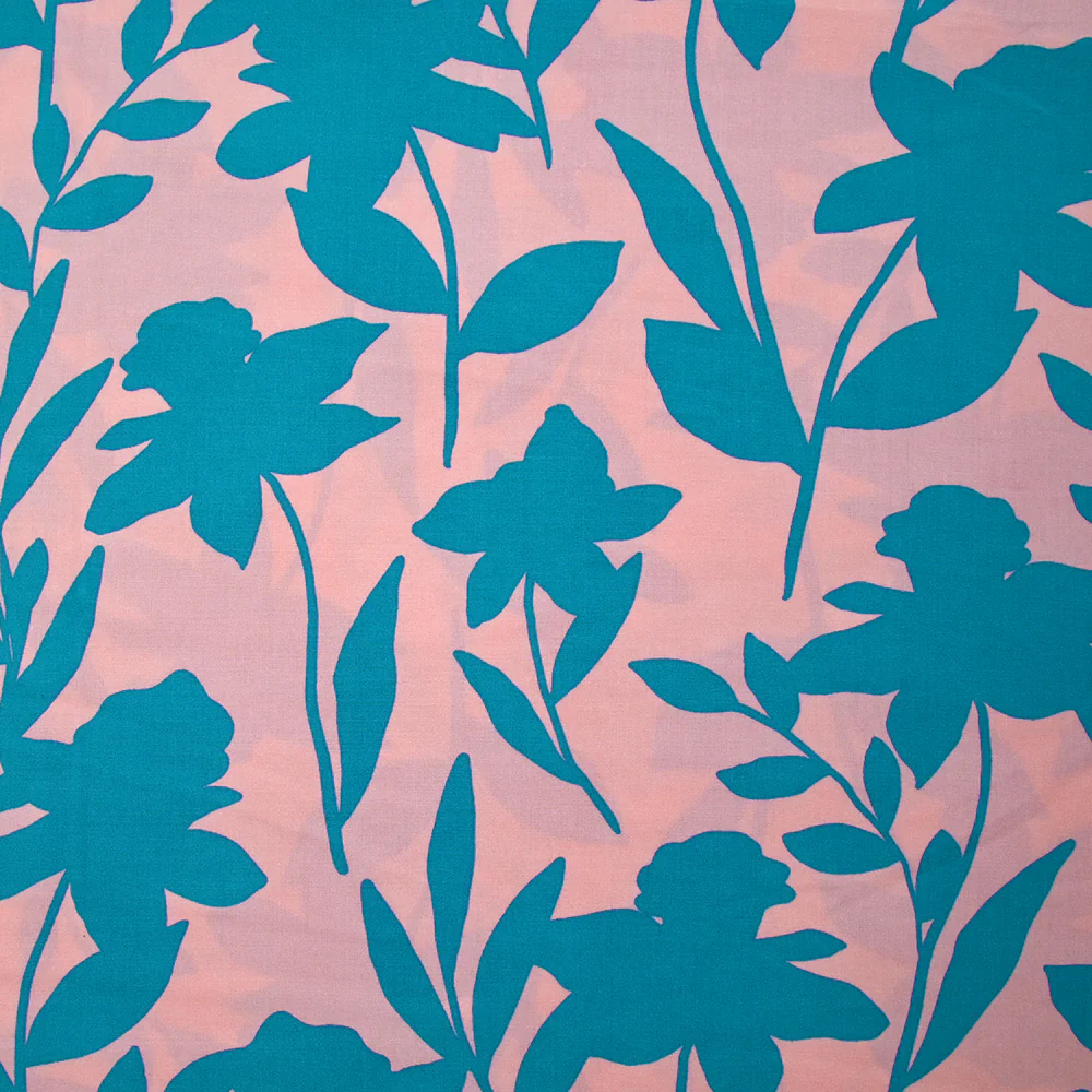 Viscose imprimée Linda bleu fond rose