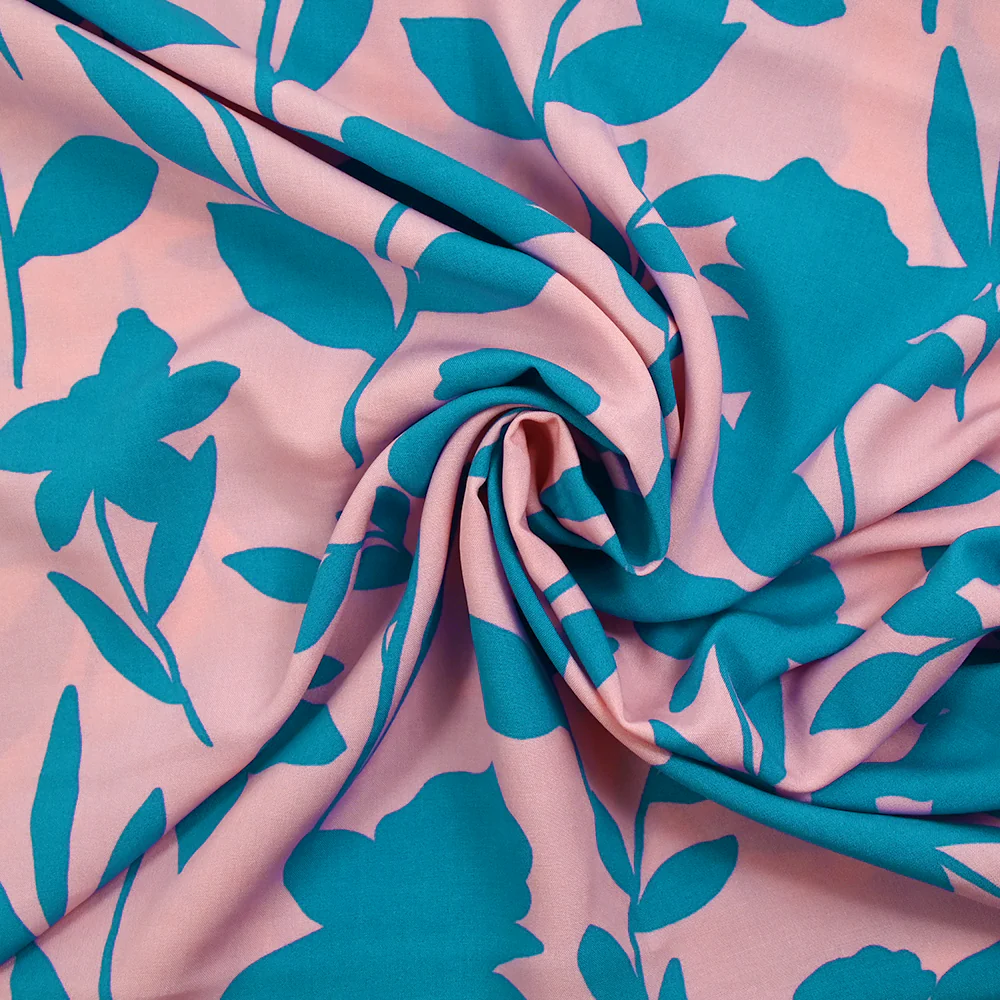 Viscose imprimée Linda bleu fond rose - Image 2