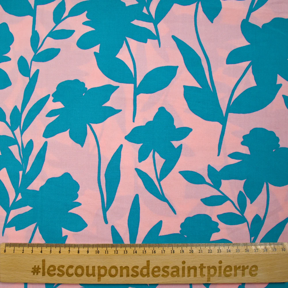 Viscose imprimée Linda bleu fond rose - Image 3