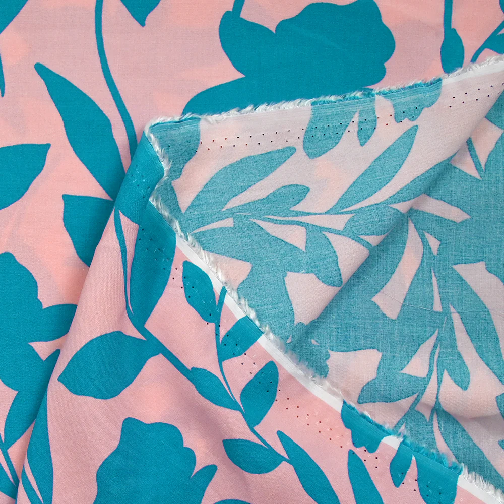 Viscose imprimée Linda bleu fond rose - Image 4