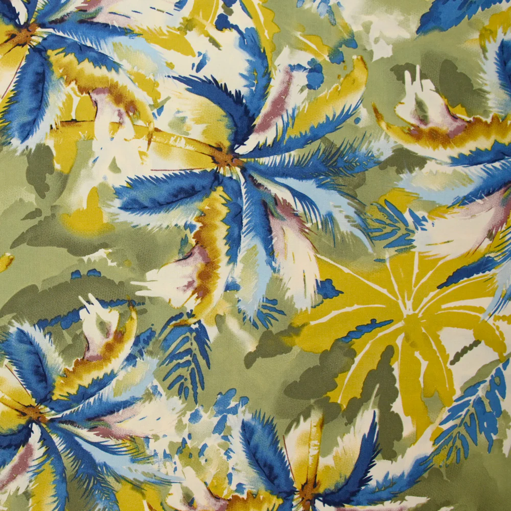 Viscose imprimée Miami bleu fond kaki