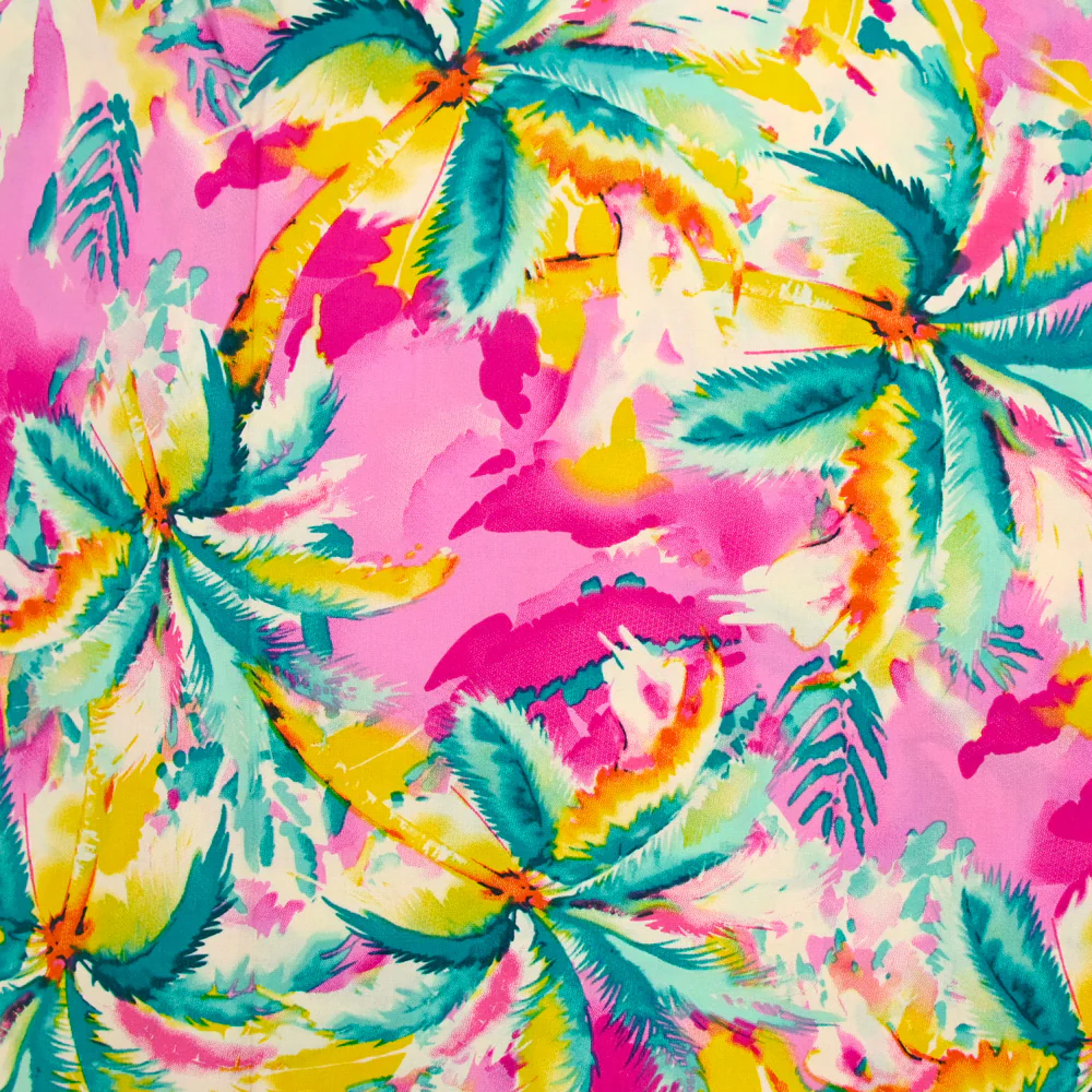 Viscose imprimée Miami jaune fond rose