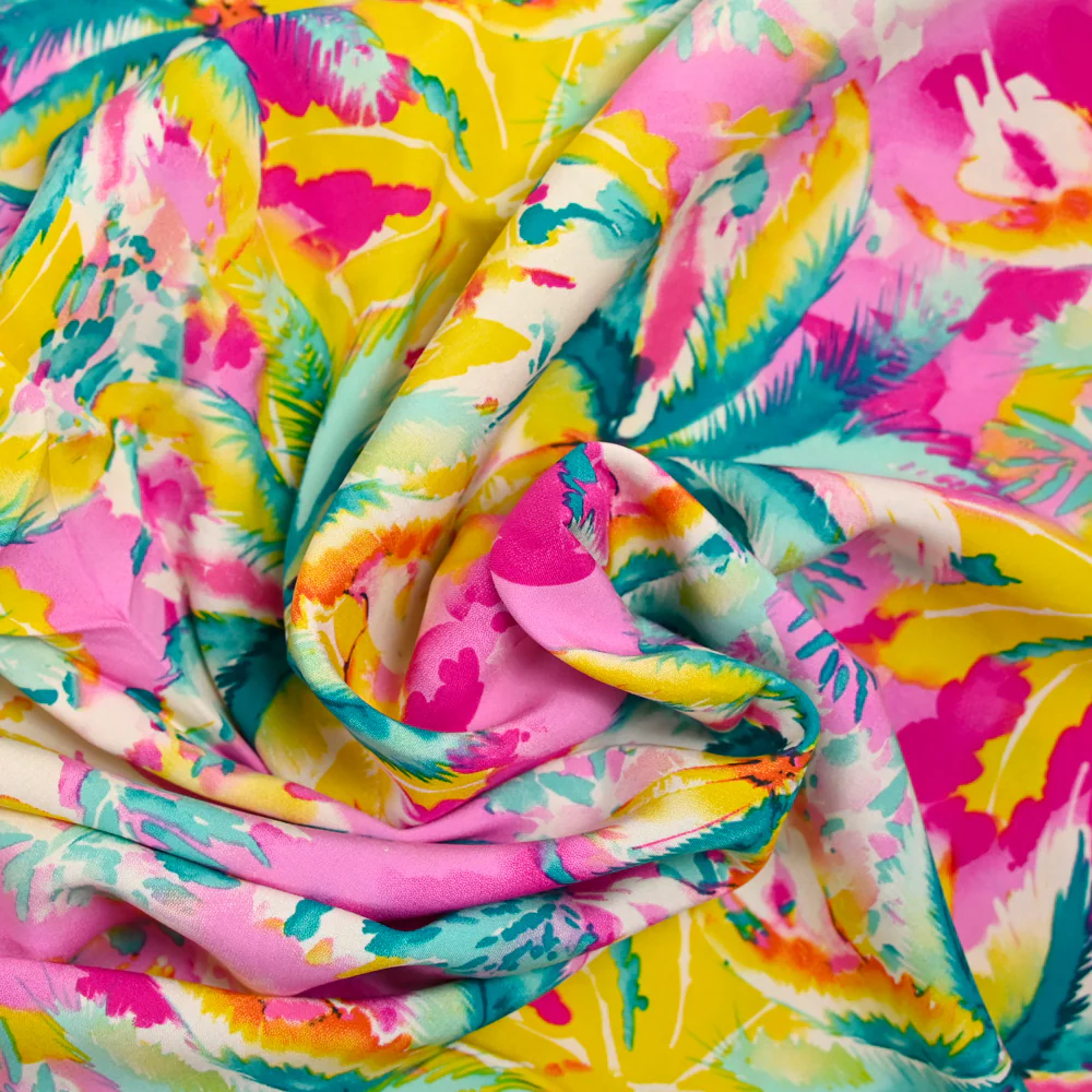 Viscose imprimée Miami jaune fond rose - Image 2