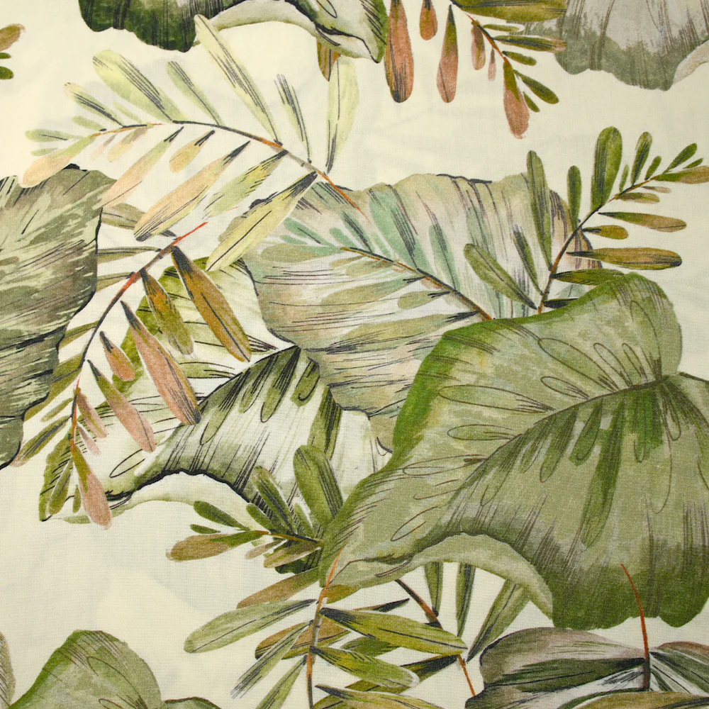 Viscose imprimée nature en feuilles vert fond écru - Image 4