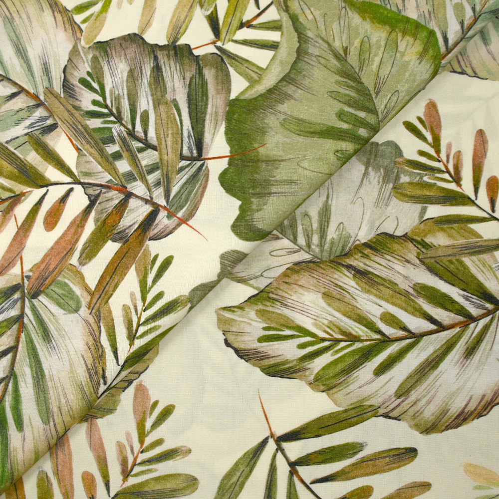 Viscose imprimée nature en feuilles vert fond écru - Image 5