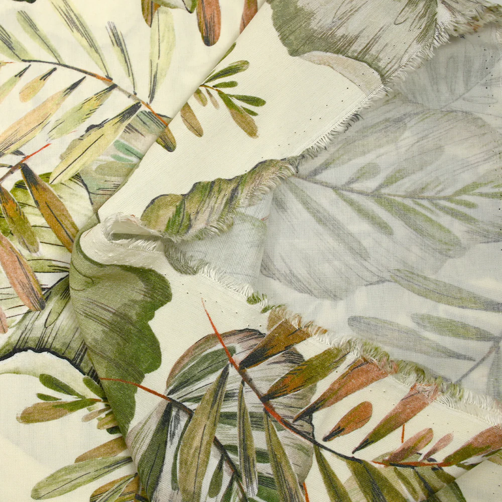 Viscose imprimée nature en feuilles vert fond écru - Image 6