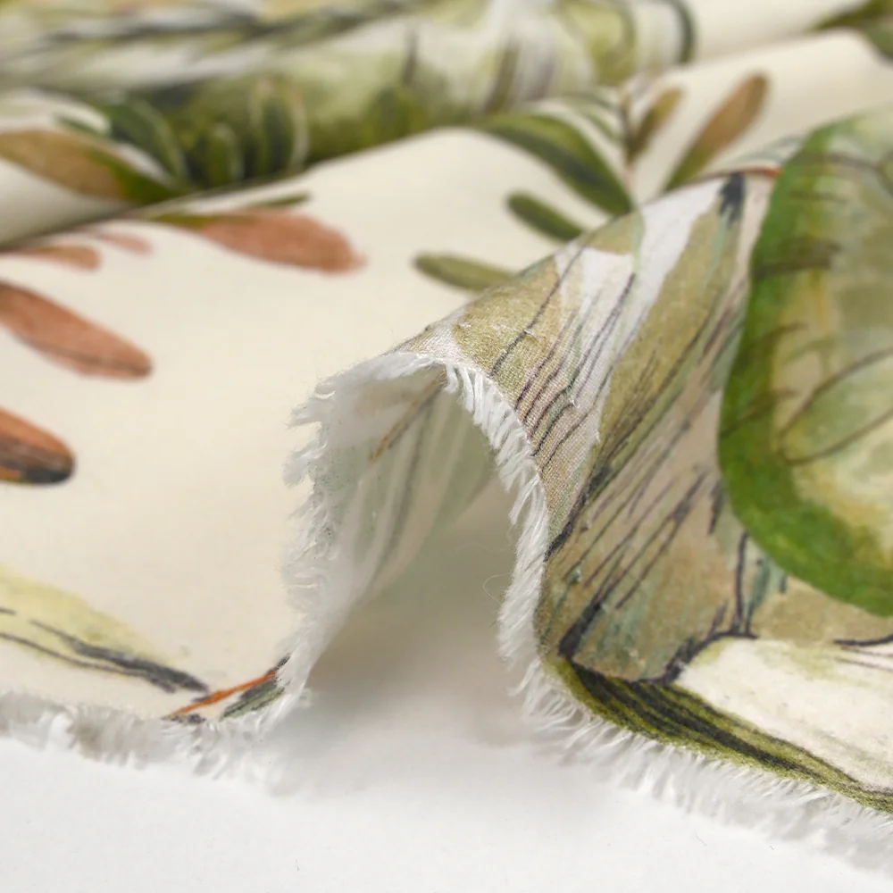 Viscose imprimée nature en feuilles vert fond écru - Image 7