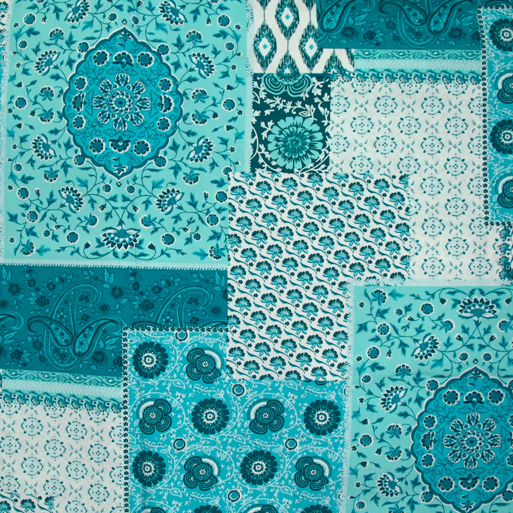 Viscose imprimée patchwork turquoise
