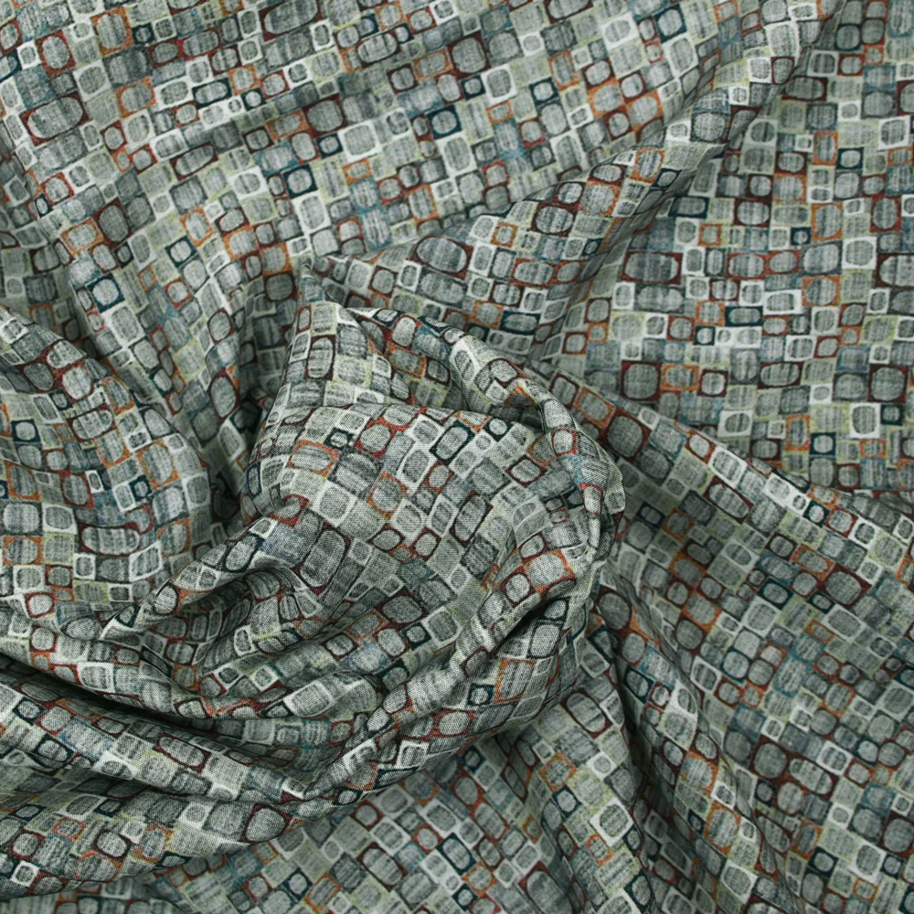 Viscose imprimée rétro bleu et marron - Image 2