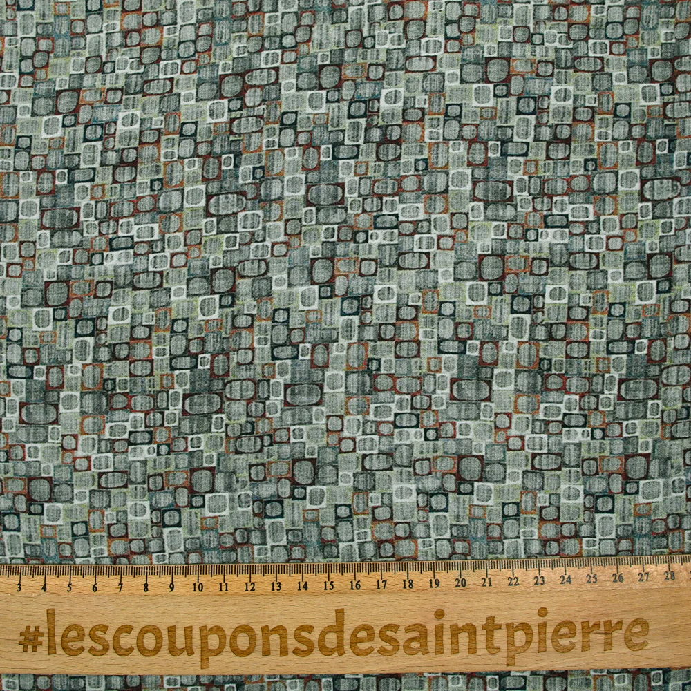 Viscose imprimée rétro bleu et marron - Image 3