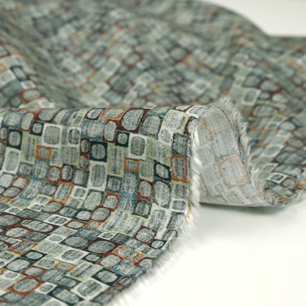 Viscose imprimée rétro bleu et marron - Image 4