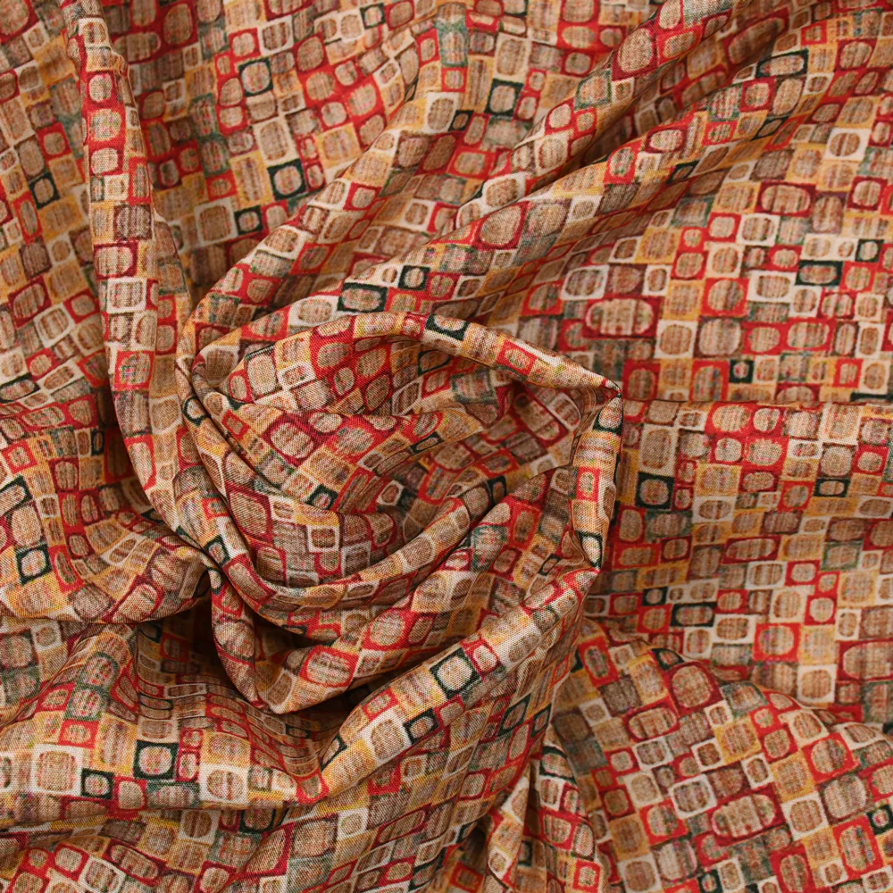 Viscose imprimée rétro rouge et jaune - Image 2