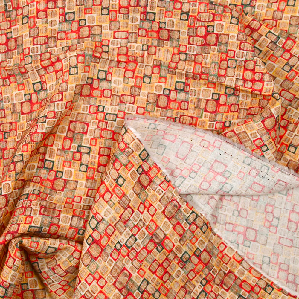 Viscose imprimée rétro rouge et jaune - Image 4