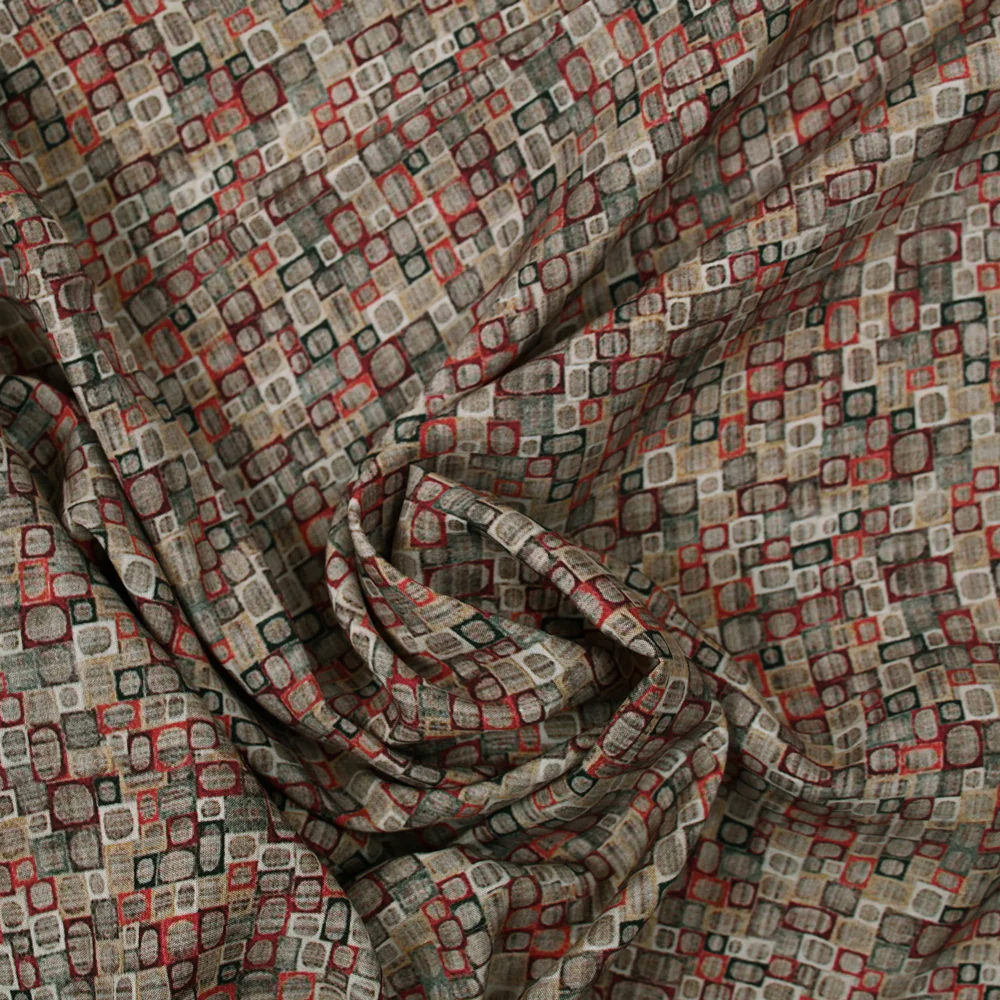 Viscose imprimée rétro rouge et vert - Image 2