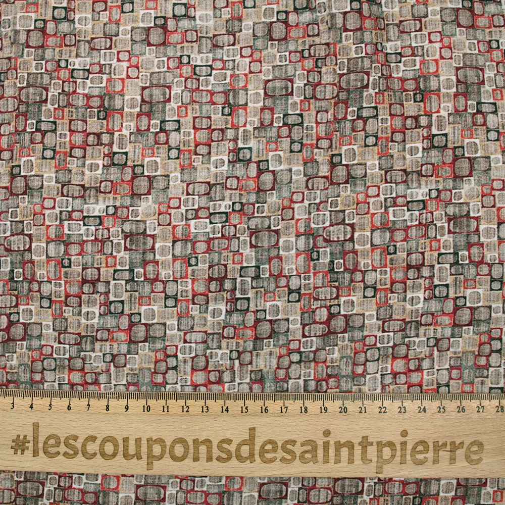 Viscose imprimée rétro rouge et vert - Image 3