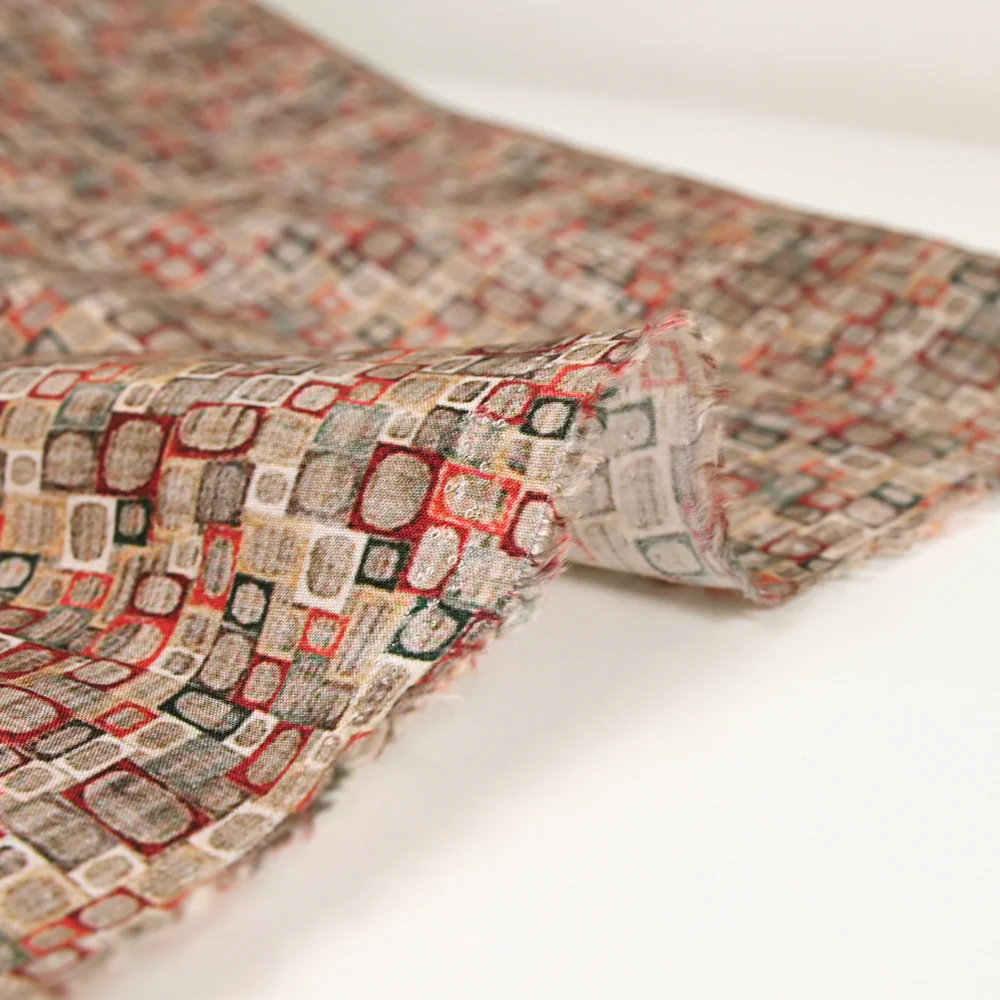 Viscose imprimée rétro rouge et vert - Image 4