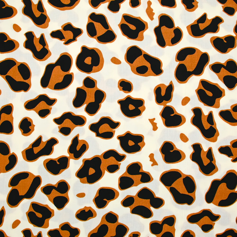 Viscose imprimée savane camel et noir fond écru