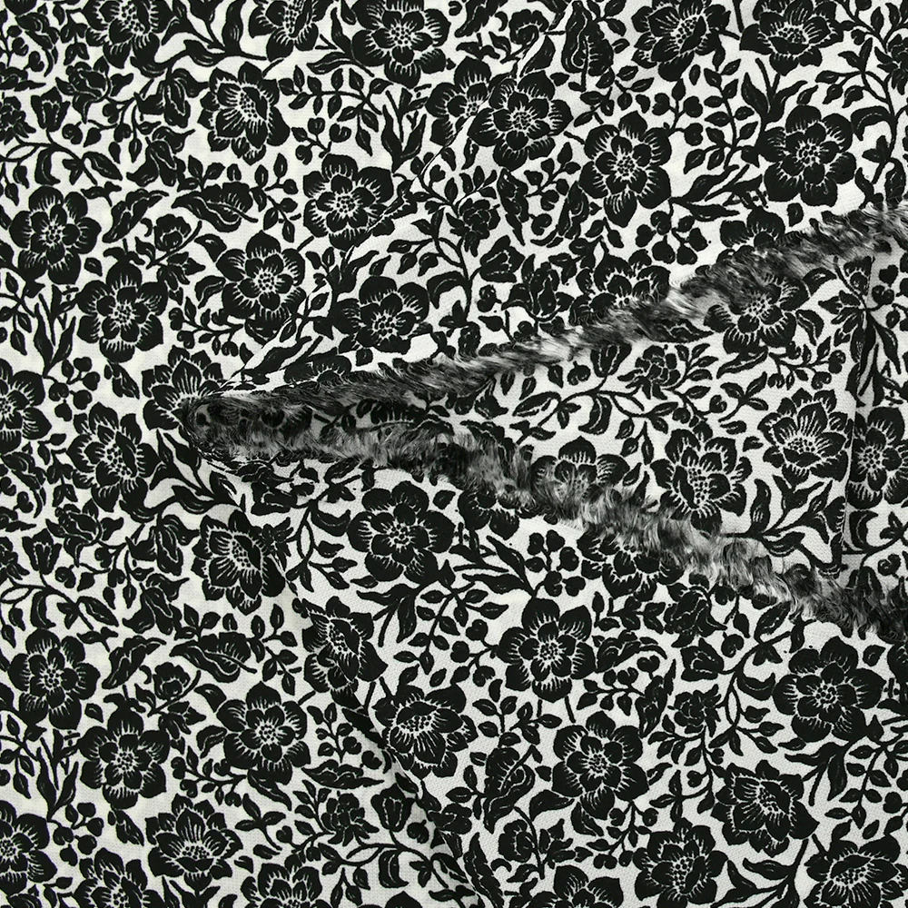 Viscose imprimée stretch fleurs noir fond blanc - Image 5