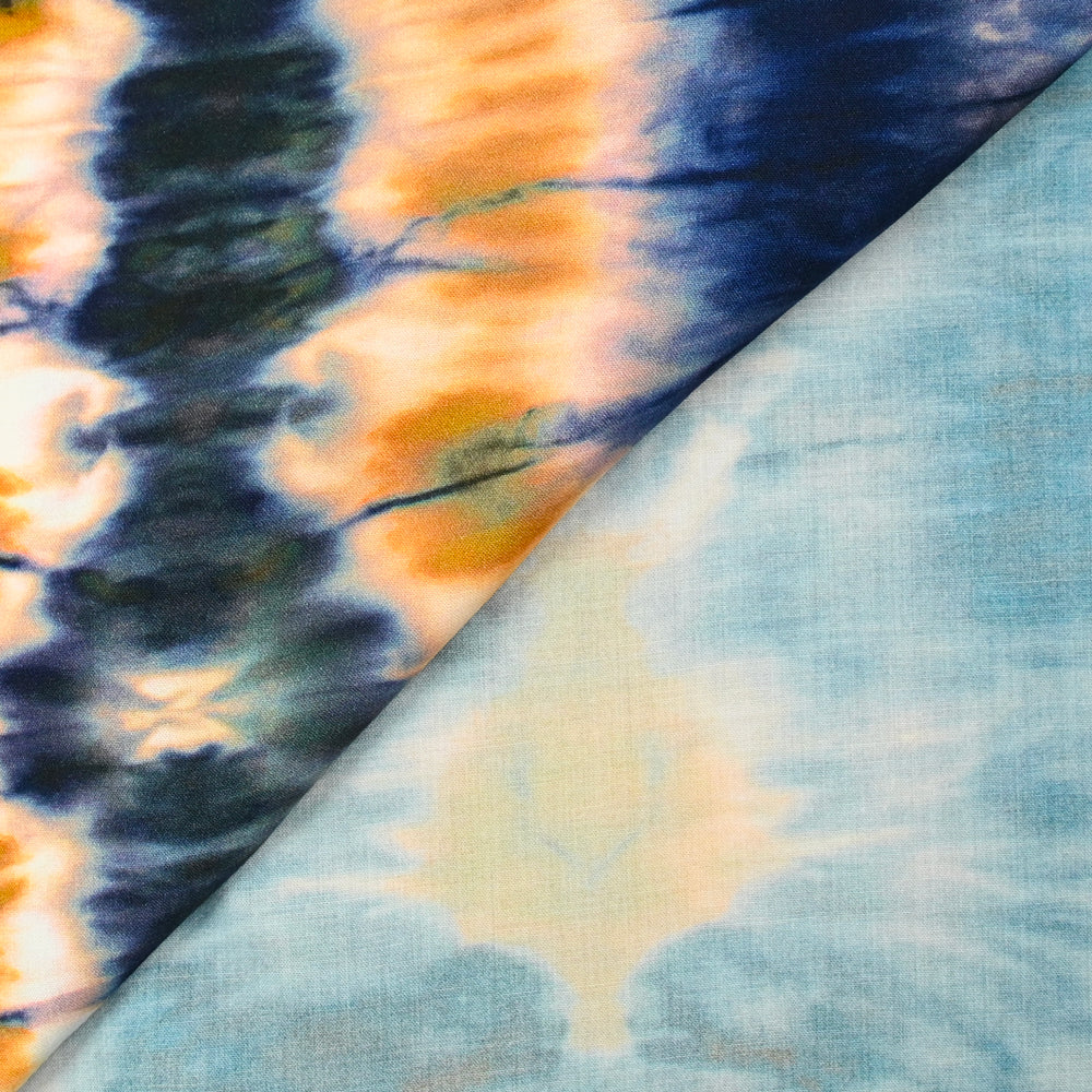 Viscose imprimée tie and dye marine et moutarde - Image 4