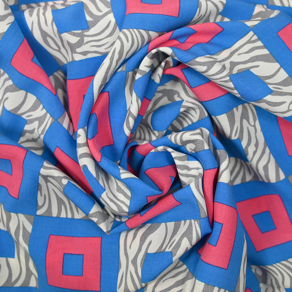 Viscose imprimée tigre et carré bleu et rose - Image 2