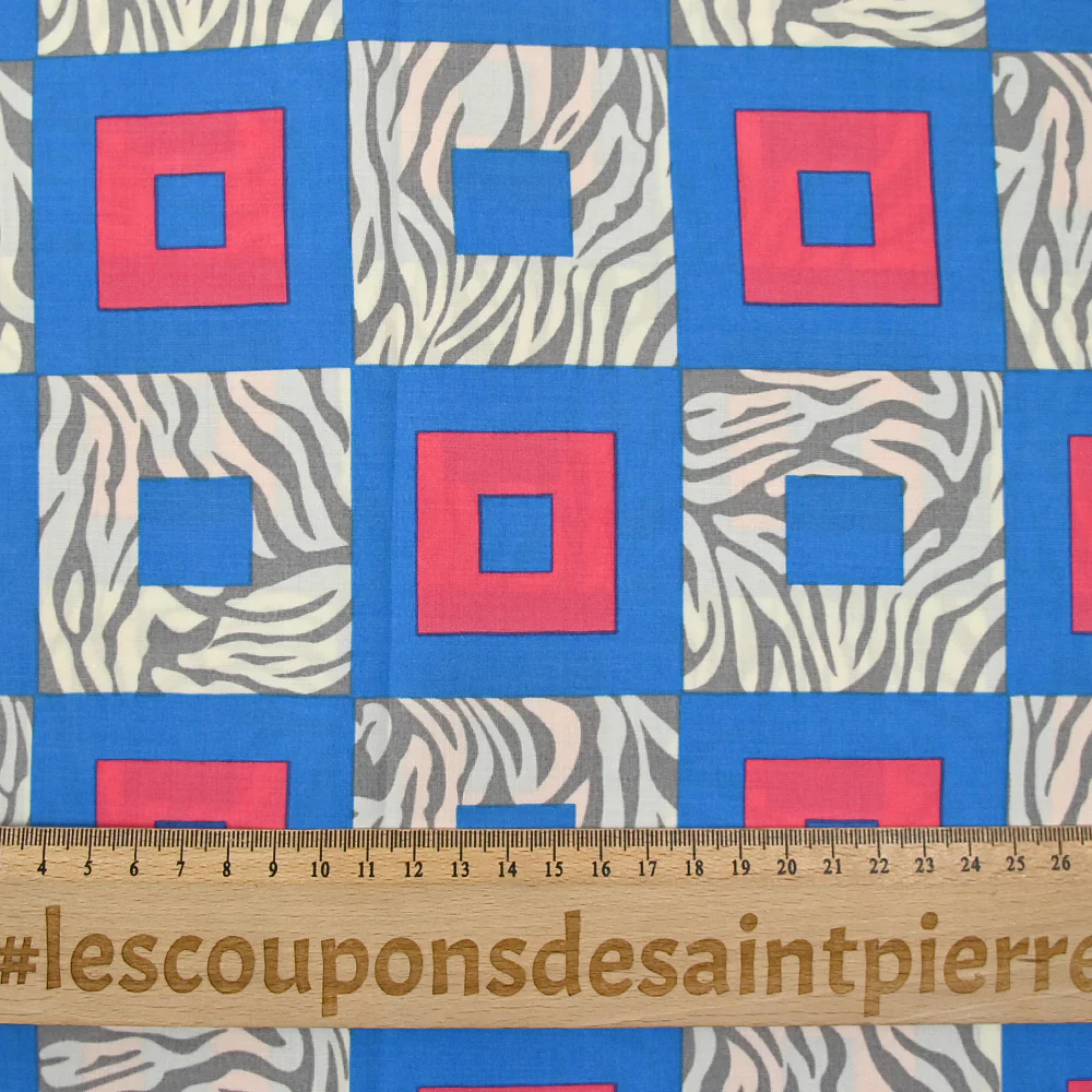 Viscose imprimée tigre et carré bleu et rose - Image 3