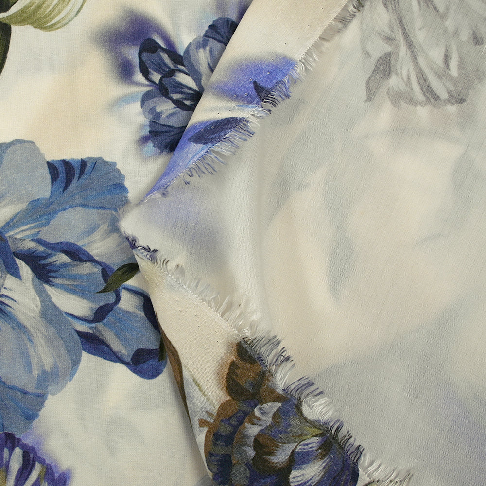 Viscose imprimée tulipes entremêlées bleu fond écru - Image 4