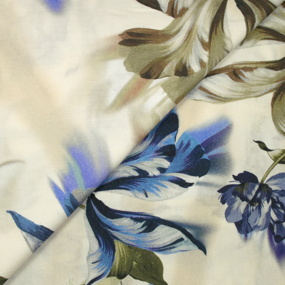 Viscose imprimée tulipes entremêlées bleu fond écru - Image 5