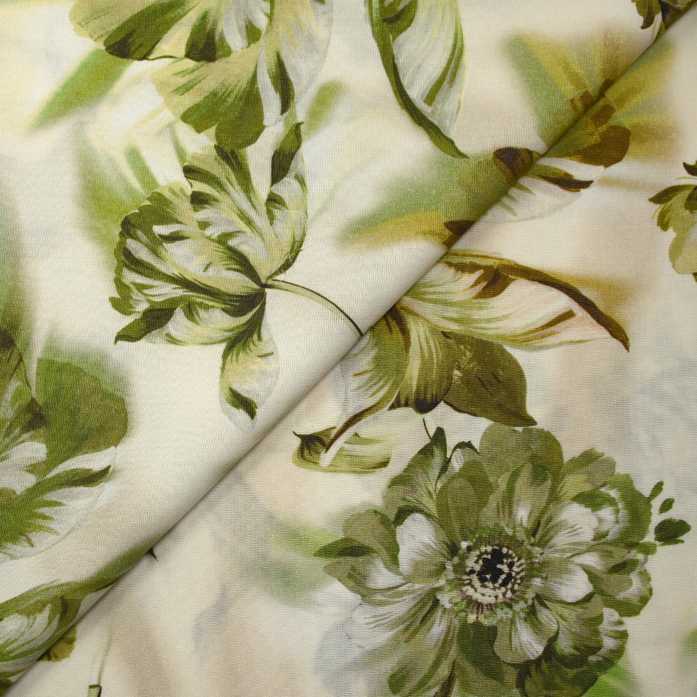 Viscose imprimée tulipes entremêlées vert fond écru - Image 4