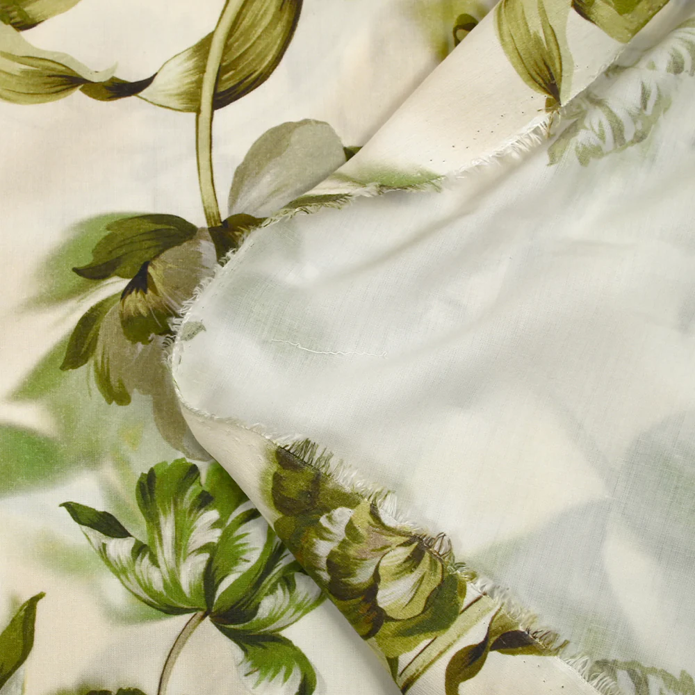 Viscose imprimée tulipes entremêlées vert fond écru - Image 5